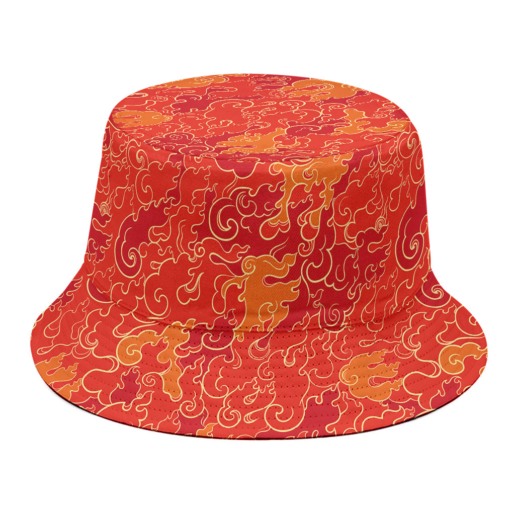 Burning Japanese Flame Pattern Print Bucket Hat