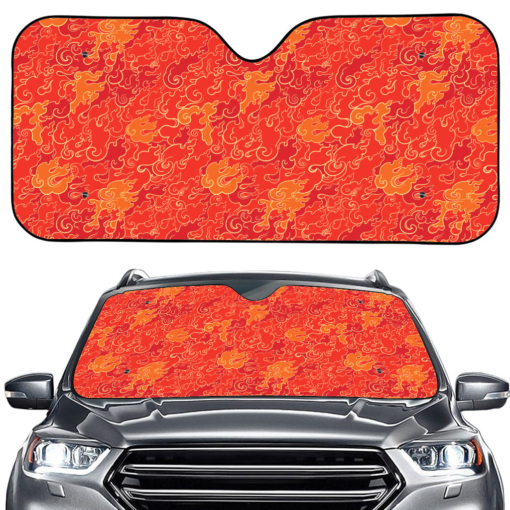 Burning Japanese Flame Pattern Print Car Windshield Sun Shade