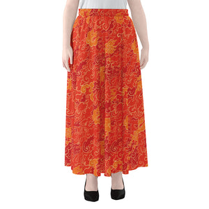 Burning Japanese Flame Pattern Print Chiffon Maxi Skirt