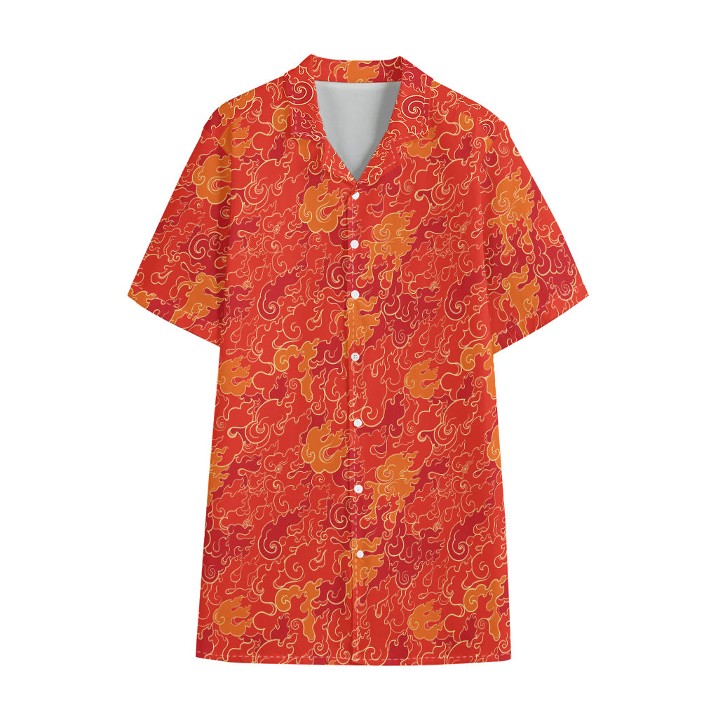 Burning Japanese Flame Pattern Print Cotton Hawaiian Shirt