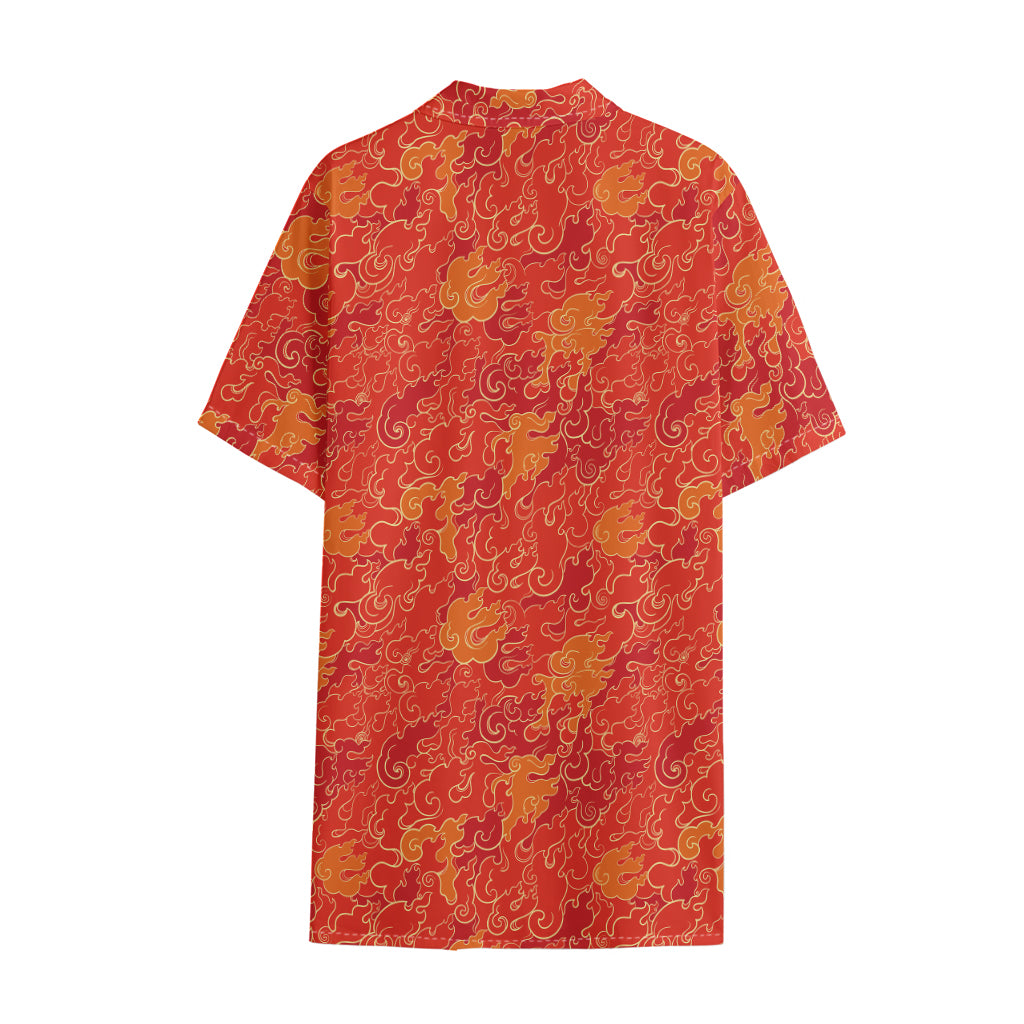 Burning Japanese Flame Pattern Print Cotton Hawaiian Shirt