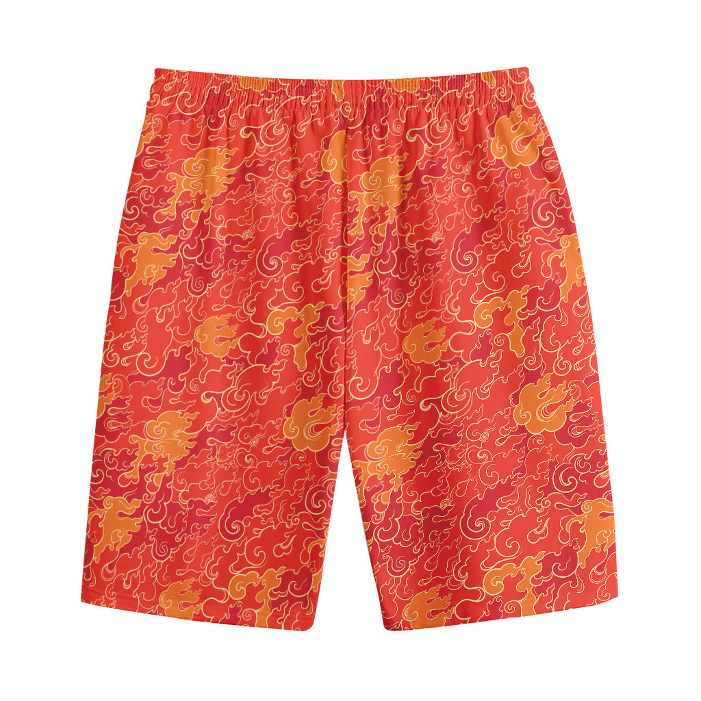 Burning Japanese Flame Pattern Print Cotton Shorts