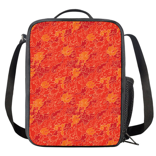Burning Japanese Flame Pattern Print Crossbody Lunch Bag