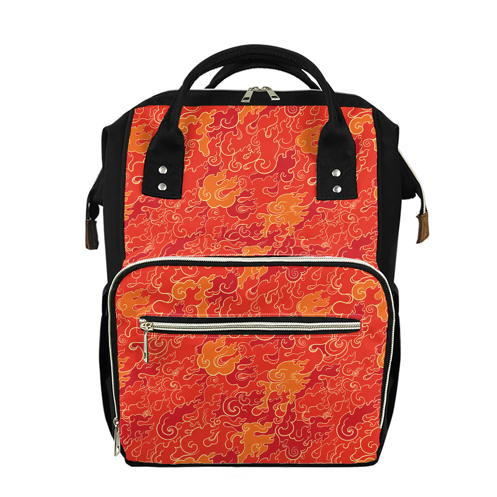 Burning Japanese Flame Pattern Print Diaper Bag