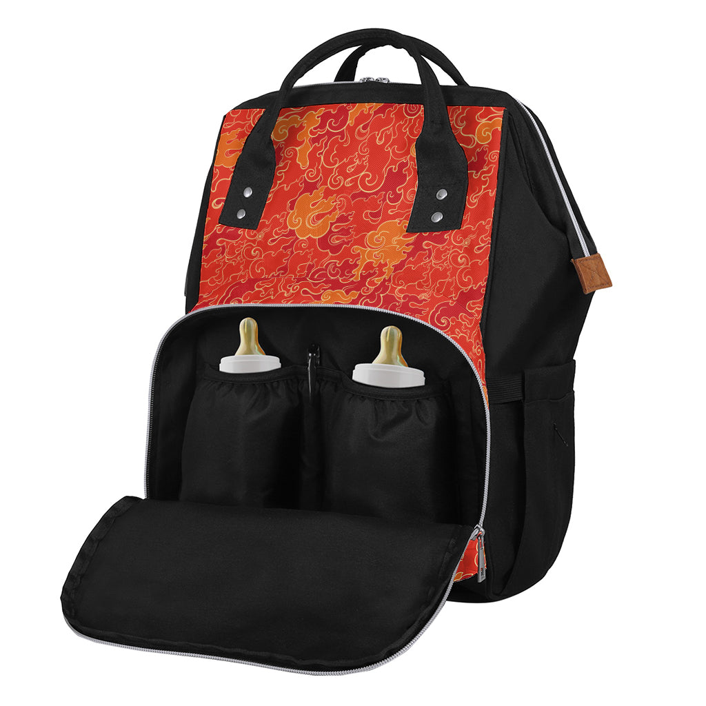 Burning Japanese Flame Pattern Print Diaper Bag