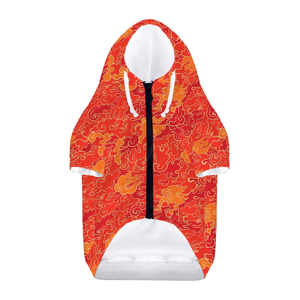 Burning Japanese Flame Pattern Print Dog Zip Up Hoodie
