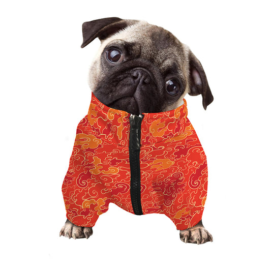 Burning Japanese Flame Pattern Print Dog Zip Up Jacket