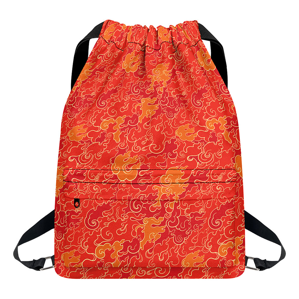 Burning Japanese Flame Pattern Print Drawstring Backpack