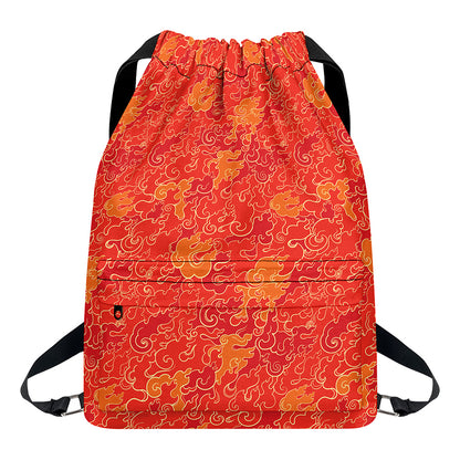 Burning Japanese Flame Pattern Print Drawstring Backpack