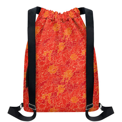 Burning Japanese Flame Pattern Print Drawstring Backpack