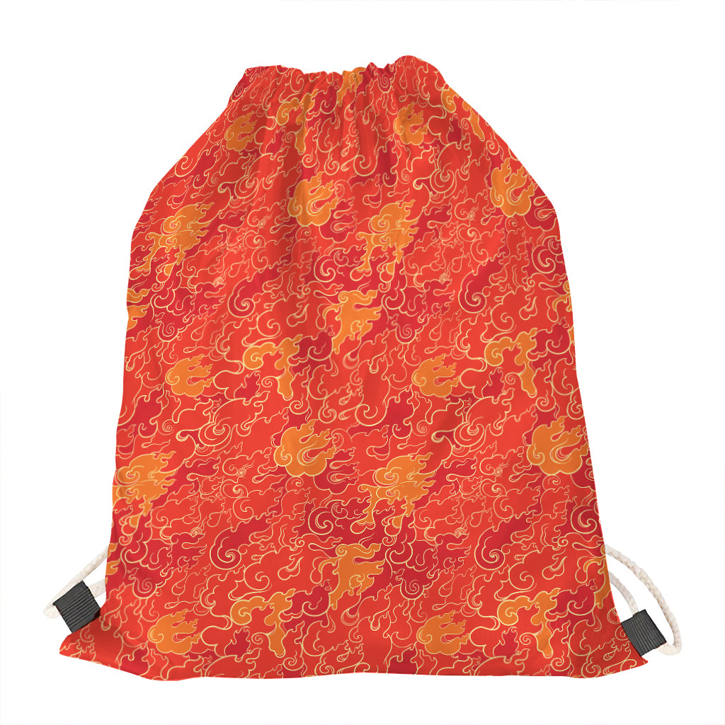 Burning Japanese Flame Pattern Print Drawstring Bag