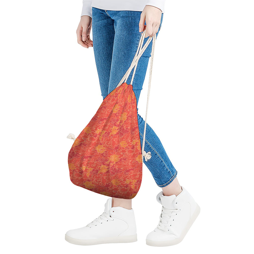 Burning Japanese Flame Pattern Print Drawstring Bag