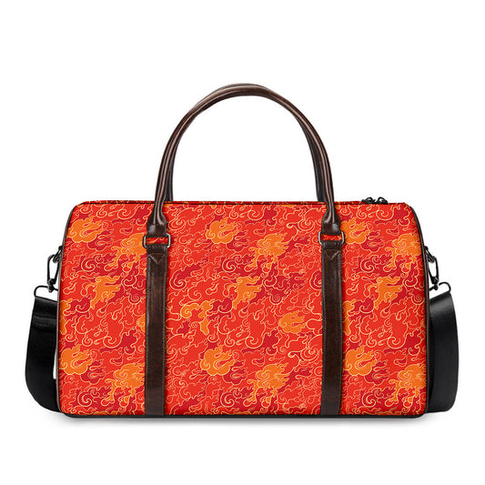 Burning Japanese Flame Pattern Print Duffle Bag