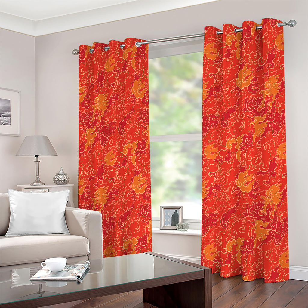 Burning Japanese Flame Pattern Print Extra Wide Grommet Curtains