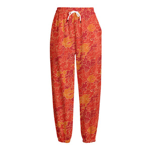 Burning Japanese Flame Pattern Print Fleece Lined Knit Pants