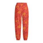 Burning Japanese Flame Pattern Print Fleece Lined Knit Pants