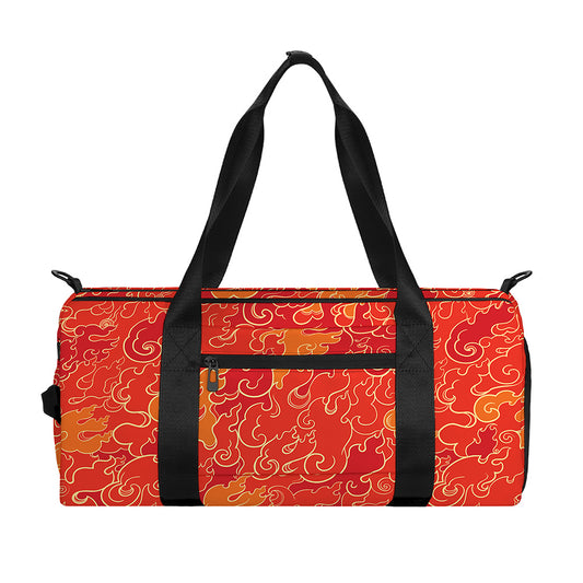 Burning Japanese Flame Pattern Print Gym Bag