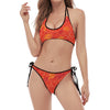 Burning Japanese Flame Pattern Print Halter Scoop Tie Side Bikini