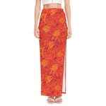 Burning Japanese Flame Pattern Print High Slit Maxi Skirt