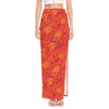 Burning Japanese Flame Pattern Print High Slit Maxi Skirt