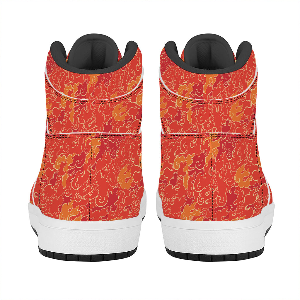 Burning Japanese Flame Pattern Print High Top Leather Sneakers