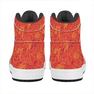 Burning Japanese Flame Pattern Print High Top Leather Sneakers