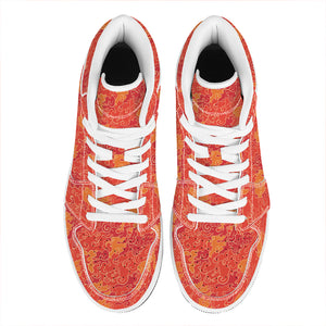 Burning Japanese Flame Pattern Print High Top Leather Sneakers