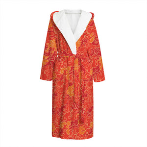 Burning Japanese Flame Pattern Print Hooded Bathrobe