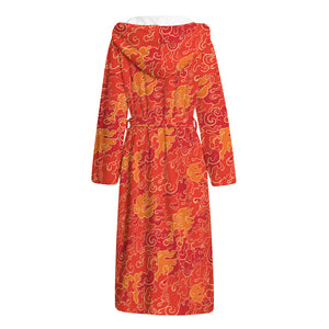 Burning Japanese Flame Pattern Print Hooded Bathrobe