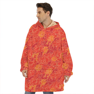 Burning Japanese Flame Pattern Print Hoodie Blanket