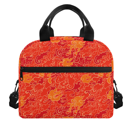Burning Japanese Flame Pattern Print Insulated Lunch Bag