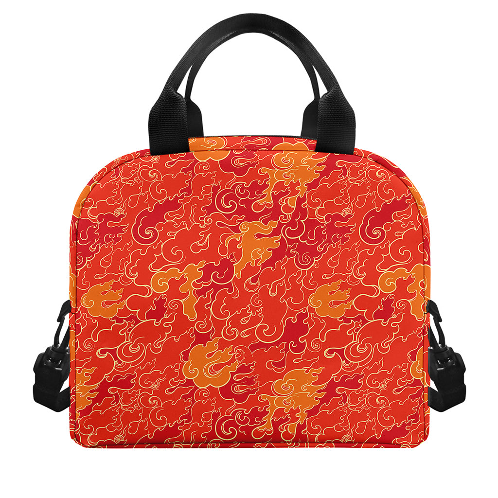 Burning Japanese Flame Pattern Print Insulated Lunch Bag