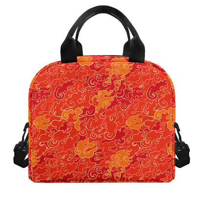 Burning Japanese Flame Pattern Print Insulated Lunch Bag