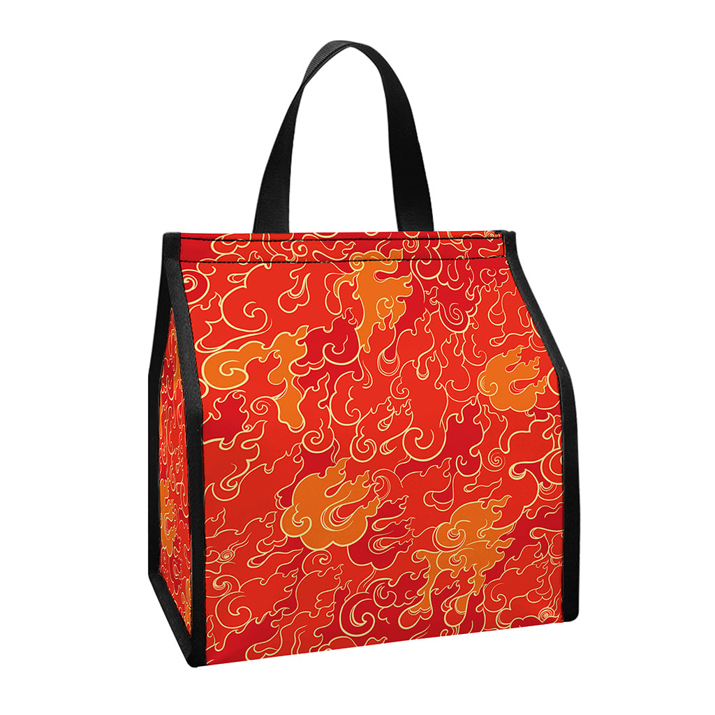 Burning Japanese Flame Pattern Print Insulated Lunch Tote
