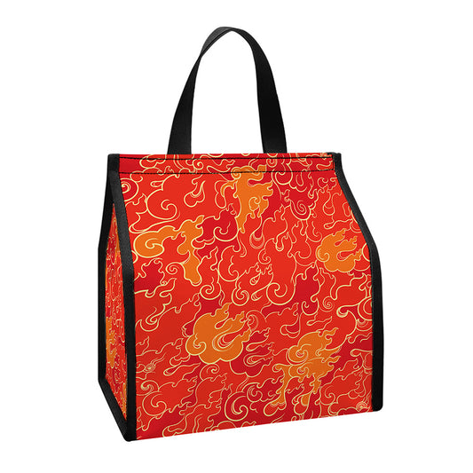 Burning Japanese Flame Pattern Print Insulated Lunch Tote
