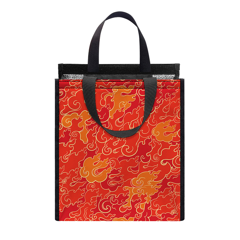Burning Japanese Flame Pattern Print Insulated Lunch Tote