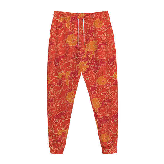 Burning Japanese Flame Pattern Print Jogger Pants