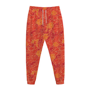 Burning Japanese Flame Pattern Print Jogger Pants