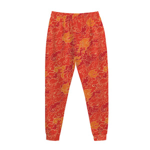 Burning Japanese Flame Pattern Print Jogger Pants