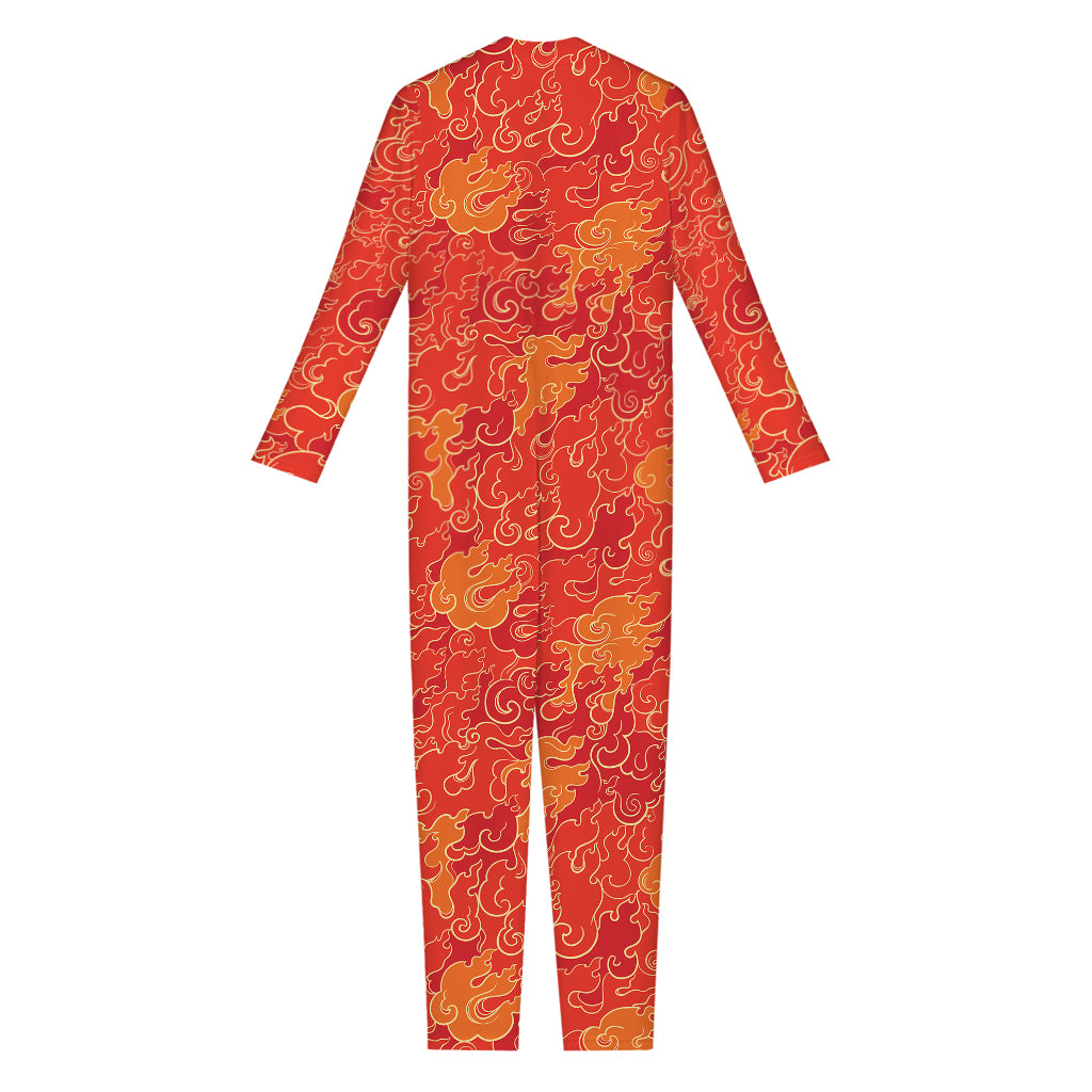 Burning Japanese Flame Pattern Print Jumpsuit