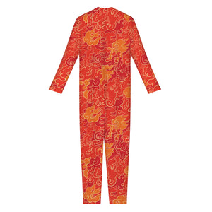 Burning Japanese Flame Pattern Print Jumpsuit