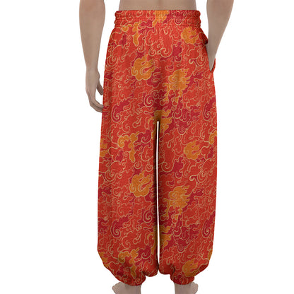 Burning Japanese Flame Pattern Print Lantern Pants