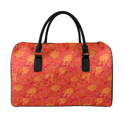 Burning Japanese Flame Pattern Print Leather Duffle Bag