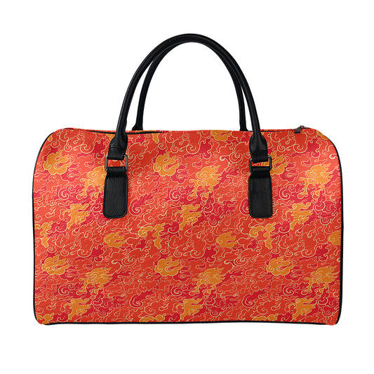 Burning Japanese Flame Pattern Print Leather Duffle Bag