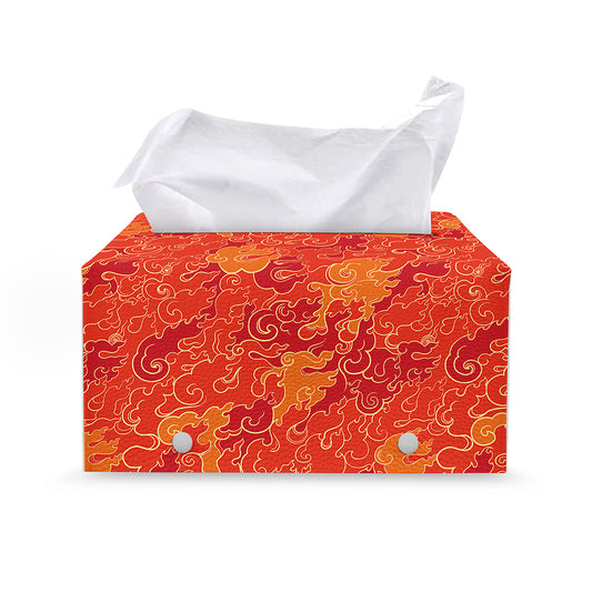 Burning Japanese Flame Pattern Print Leather Tissue Box Cover