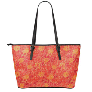 Burning Japanese Flame Pattern Print Leather Tote Bag