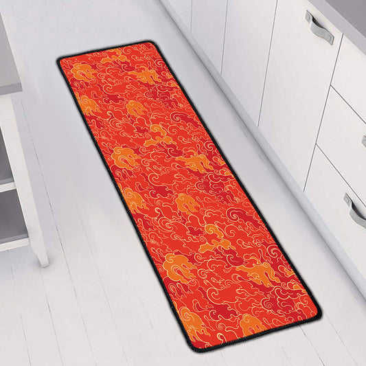 Burning Japanese Flame Pattern Print Long Kitchen Mat