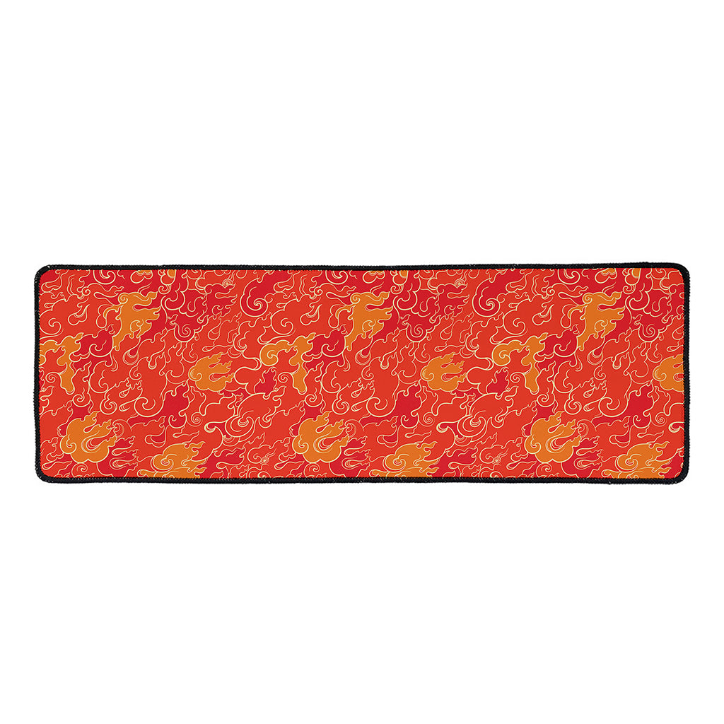 Burning Japanese Flame Pattern Print Long Kitchen Mat