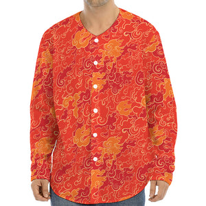 Burning Japanese Flame Pattern Print Long Sleeve Baseball Jersey