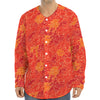 Burning Japanese Flame Pattern Print Long Sleeve Baseball Jersey